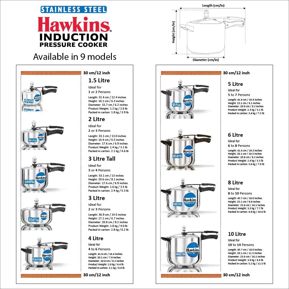 Hawkins 3 Liters Stainless Steel 3 Liters Pressure Cooker HSS3W