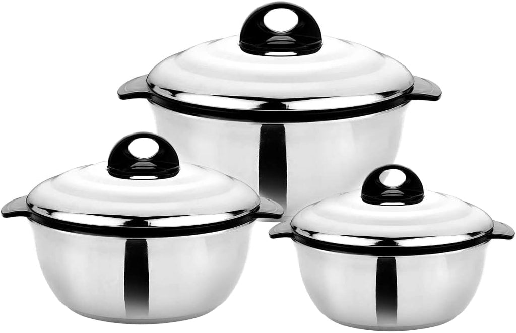 Tmvel Crescent Insulated Casserole Hot Pot - Insulated Serving Bowl with Lid - Food Warmer - 3 Pcs Set